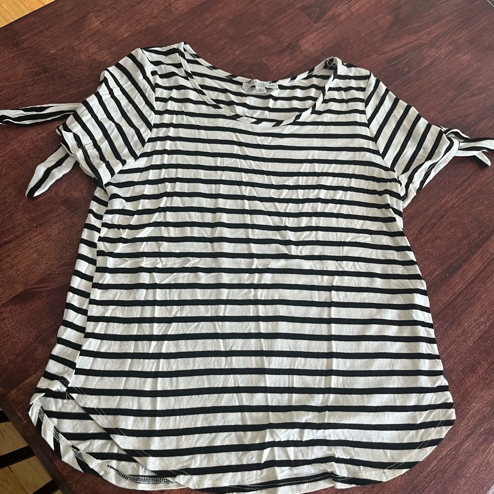 Green Envelope Black and White Striped Tee